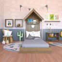 Ver imagem 1 de Conjunto Infantil Cama Banqueta 2 Nicho e Prateleira Bramov Móveis Bege/Carvalho Mel