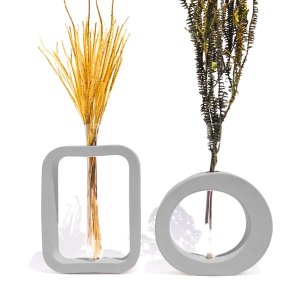 Vaso Decorativo Redondo e Retangular 2 Pçs Conjunto Decoração - Cinza