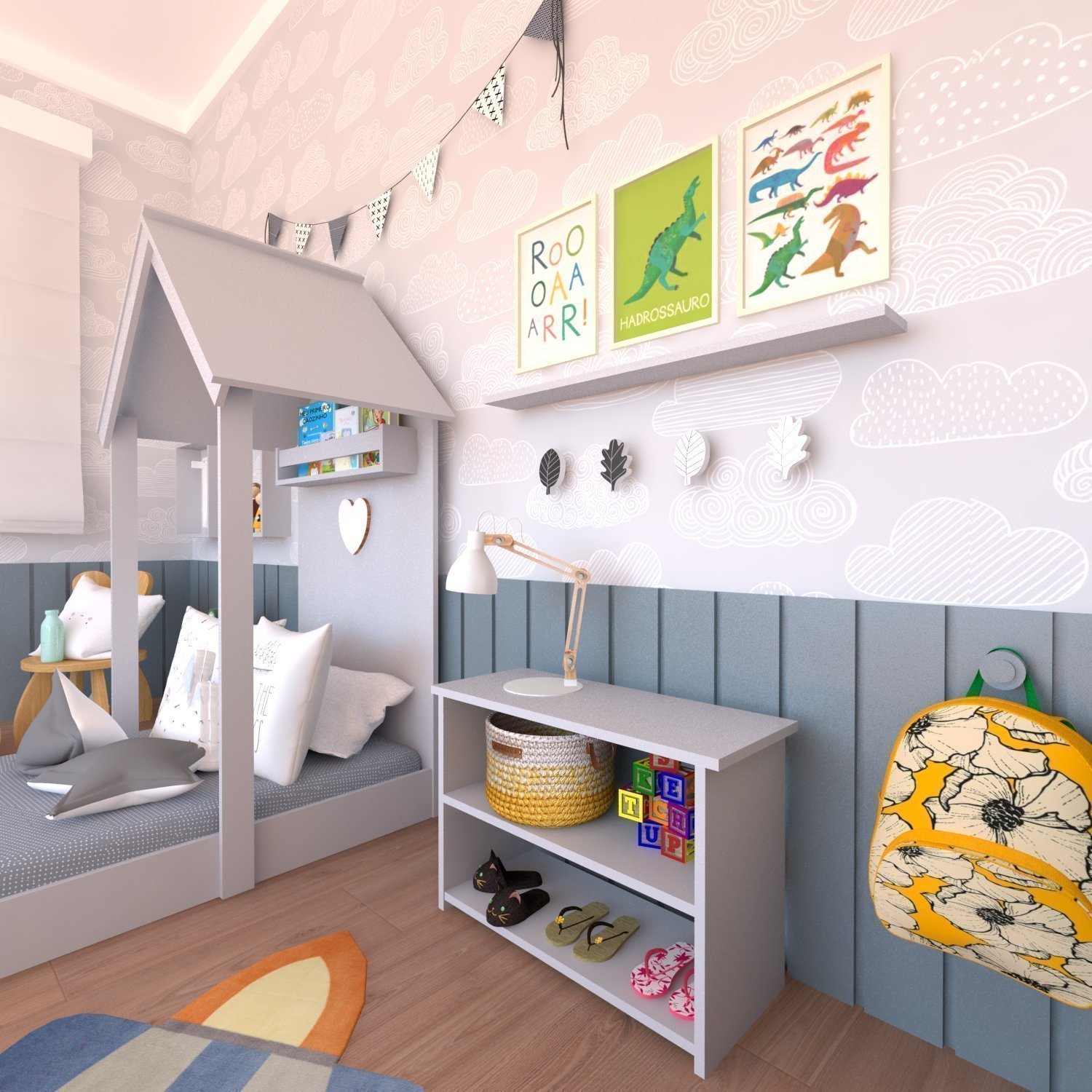 Conjunto Infantil Cama Banqueta 2 Nicho e Prateleira Bramov Móveis - 12