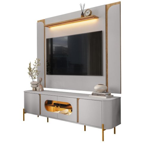 Painel Maresias e Rack Juquehy Tv 75 Pol 180 Cm Off White Cinamomo Bechara