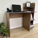 Ver imagem 3 de Escrivaninha Mesa Escritório com Estante Bordas Arredondadas Link 3 Prateleiras 100% MDF 111,5cm Carvalho e Grafite Bege