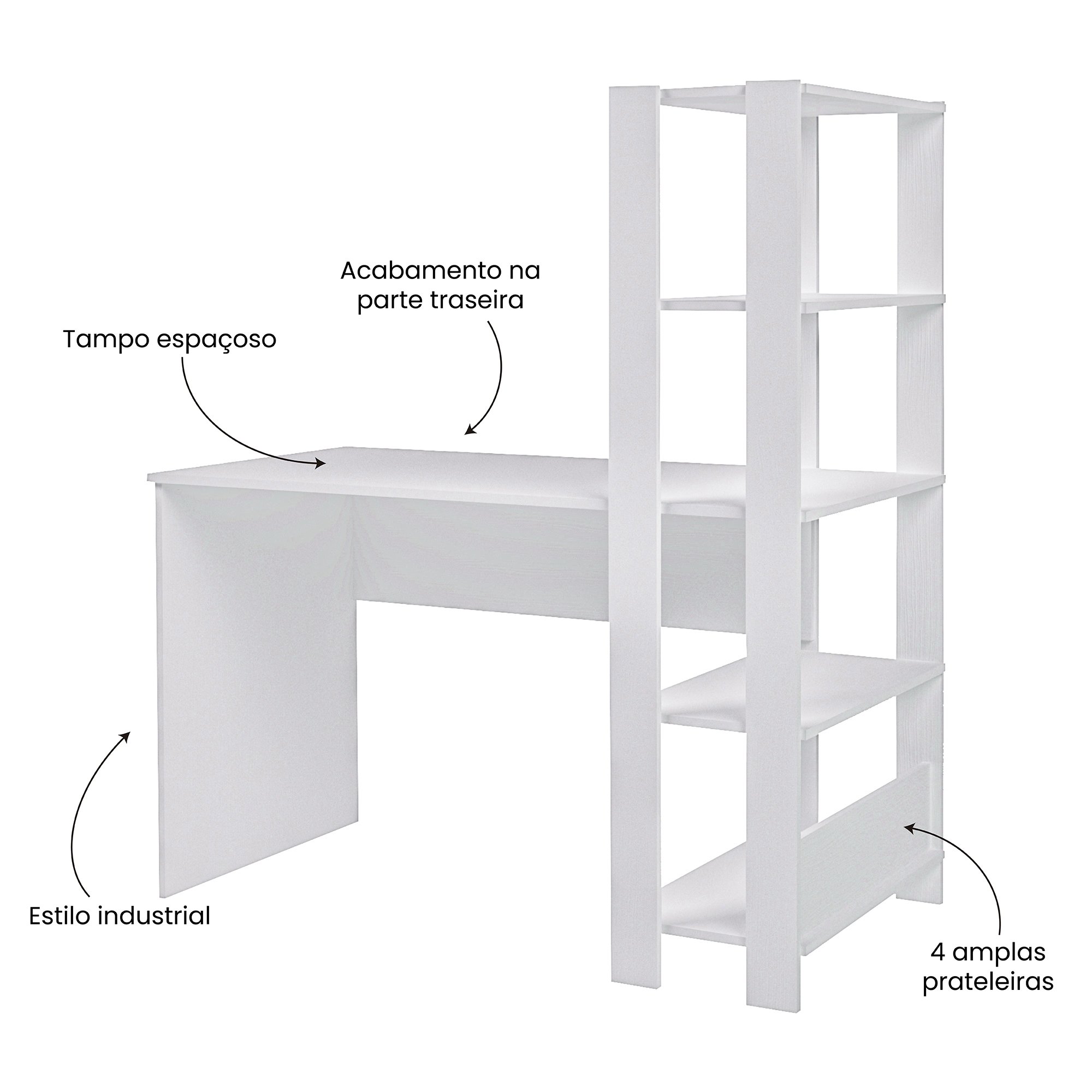Escrivaninha com Estante 5 Prateleiras 120cm Match - 5