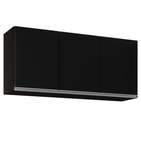 Armário Aéreo 120cm 3 Portas Virgínia Preto - Lumil Móveis