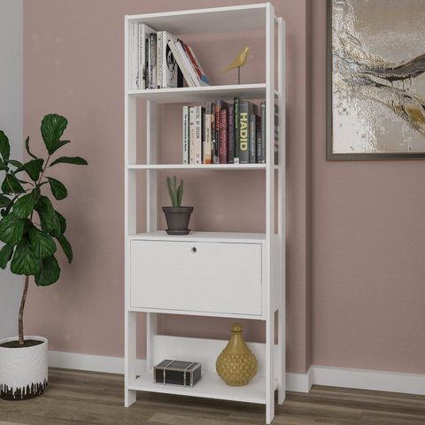 Estante de Livros Industrial 63CMX166CM 4 Prateleiras 1 Porta Match Branco