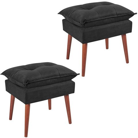Kit 2 Puff Puf Opall Pes Palito 55x40cm Suede Preto MPassos