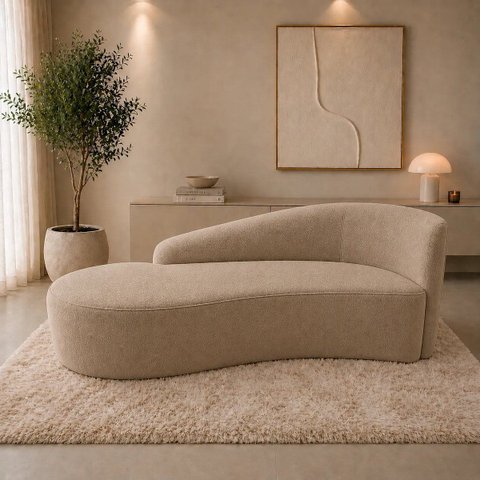 Sofá Divã Orgânico Charlotte Sala 180cm Bouclé Cappuccino