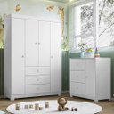 Ver imagem 2 de Guarda Roupa Infantil 4 Portas Cômoda 3 Gavetas Duda Branco - Phoenix