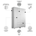 Ver imagem 3 de Guarda Roupa Infantil 4 Portas Cômoda 3 Gavetas Duda Branco - Phoenix