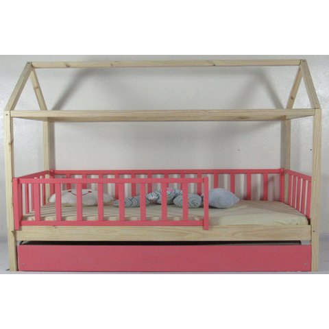 Bicama Infantil Solteiro Casinha Colorida Madeira Maciça Pinus Grade Vertical
