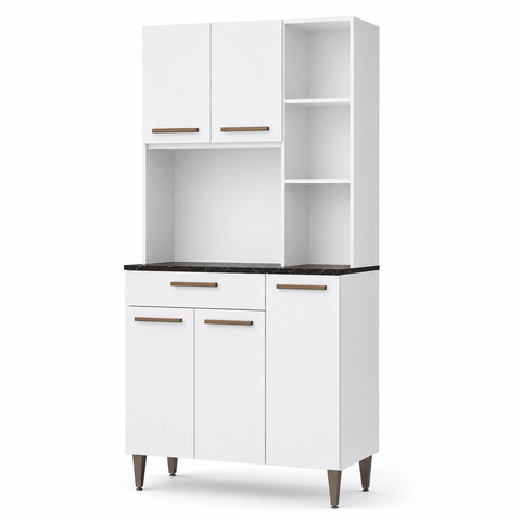 Cozinha Compacta Armário Carol 90cm 5 Portas 1 Gaveta MDP Pintura UV Pés Reguláveis - Branco