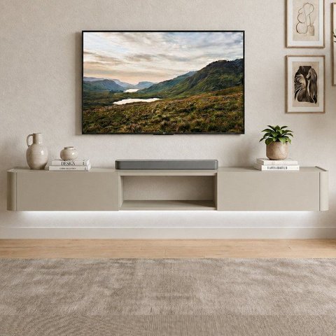 Rack Suspenso Oslo para TV até 75 Polegadas com LED e 2 Gavetas Off White