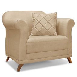 Kit 2 Poltronas e Sofá Living 2 Lugares 1,80m Vênus Linho Dourado Pés Castanho - Pallazio - 4