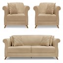 Ver imagem 1 de Kit 2 Poltronas e Sofá Living 2 Lugares 1,80m Vênus Linho Dourado Pés Castanho - Pallazio