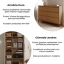 Ver imagem 2 de Conjunto Cômoda Londres 6 Gavetas e Roupeiro Solteiro Ouro 2 Portas para o Dormitório - Amêndoa