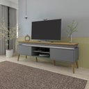Ver imagem 2 de Rack para TV até 75 Polegadas com LED MDF 180cm Pés em Madeira Maciça 2 Portas e Lumina Bege