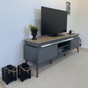 Ver imagem 3 de Rack para TV até 75 Polegadas com LED MDF 180cm Pés em Madeira Maciça 2 Portas e Lumina Bege