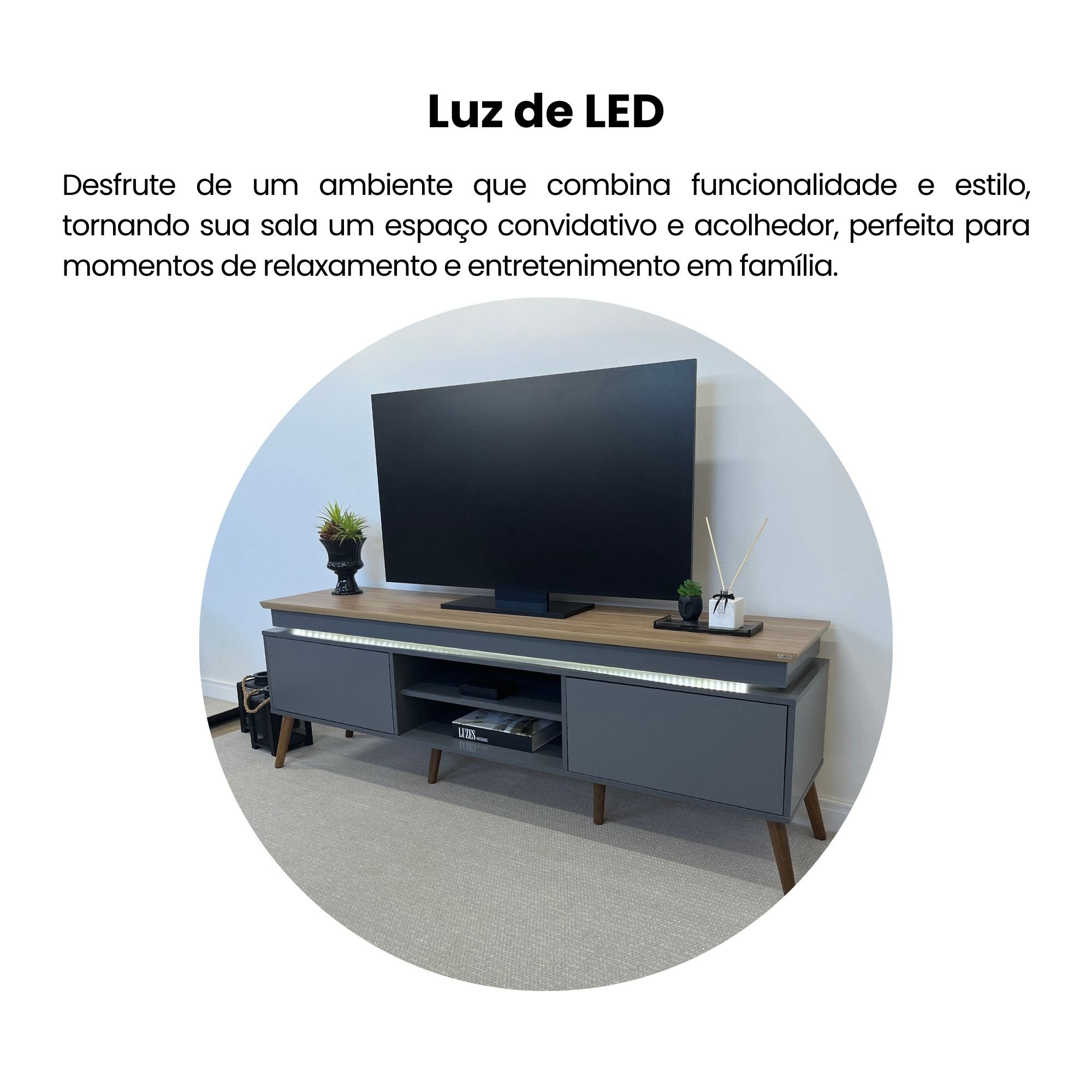 Rack para Tv até 75 Polegadas com LED 2 Portas Fecho Toque Lumina - 17