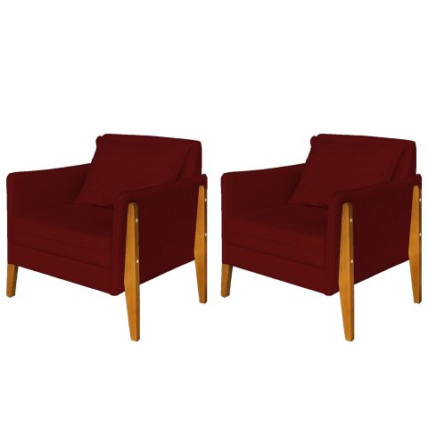 Kit 2 Poltronas Decorativa Sophia Suede Marsala Pés Madeira Ms Decor
