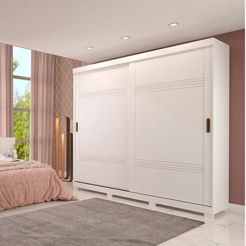 Guarda Roupa Casal 2 Portas de Correr e Pés 243cm 100% MDF Marsala Espresso Móveis Branco