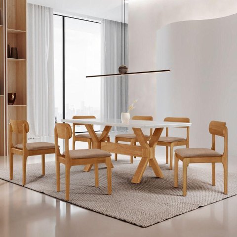 Sala de Jantar Mesa Startampo Laqueado e 6 Cadeiras Moderna Atacama/laq Off/cinam. Imbuia