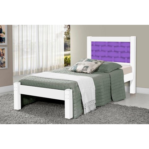 Cama Lai Solteiro com Cabeceira Trabalhada 100% Mdf com Estrado em Madeira Cor Branca/lilás Ja