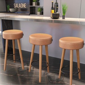 Kit 3 Banquetas Estofadas Altas Londres Estilo Moderno para Cozinha, Área Gourmet e Balcão - Salaone