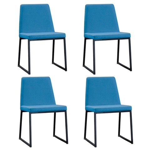 Kit 4 Cadeiras para Sala de Jantar Escritório Estofada Base em Aço Yanka Azul