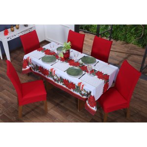 Toalha de Mesa Natal 4 Lugares 1,40 X 1,40 Decoração Festas de Fim de Ano Oxford:natal Vela Branca