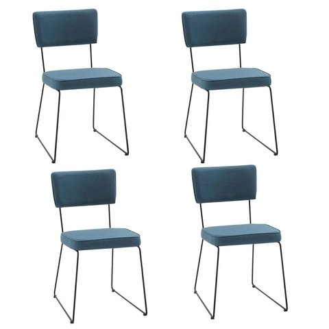Kit 4 Cadeiras para Sala de Jantar Escritório Estofada Base em Aço Roma Azul/Jeans/Preto