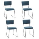Ver imagem 1 de Kit 4 Cadeiras para Sala de Jantar Escritório Estofada Base em Aço Roma Azul/Jeans/Preto