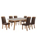 Ver imagem 1 de Mesa de Jantar Copper 180cm Madeira Tampo Vidro Canto Copo com 6 Cadeiras Aline