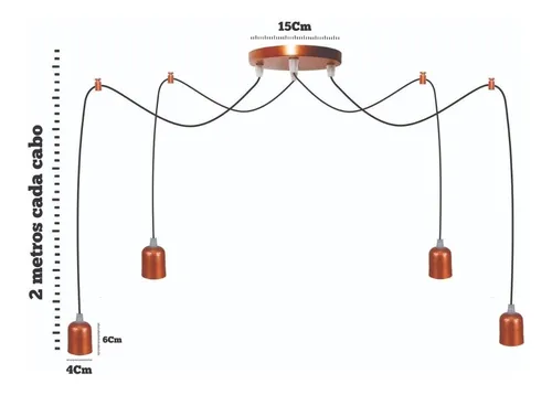 LUSTRE LUMINÁRIA PENDENTE ARANHA COBRE 4 FIOS 2M Fl - 2