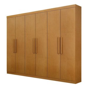 Roupeiro 6 Portas Puxador de Madeira Maciça 100%mdf Versátil Josandro Damasco Texturizado