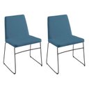 Ver imagem 1 de Kit 2 Cadeiras para Sala de Jantar Escritório Estofada Linho Base em Aço Paris Azul