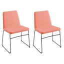 Ver imagem 1 de Kit 2 Cadeiras para Sala de Jantar Escritório Estofada Linho Base em Aço Paris Laranja/Coral