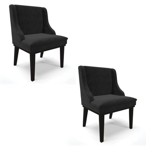 Kit 2 Cadeiras Estofadas para Sala de Jantar Base Fixa de Madeira Preto Lia Suede Preto - Ibiza