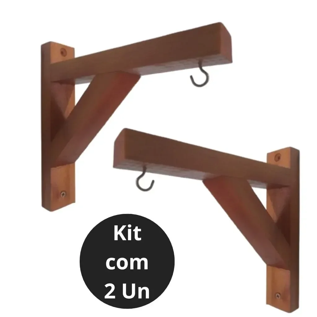 Kit 2x Suporte para Plantas Mão Francesa Madeira com Verniz - 2