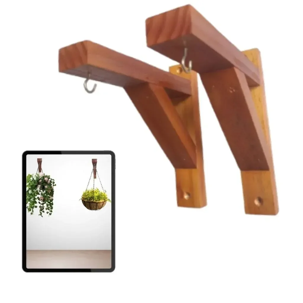 Kit 2x Suporte para Plantas Mão Francesa Madeira com Verniz