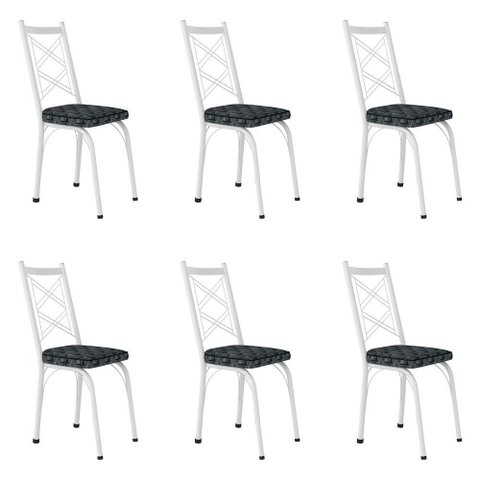 Kit 6 Cadeiras de Cozinha Delaware Estampado Mosaico Silver Pés de Ferro Branco