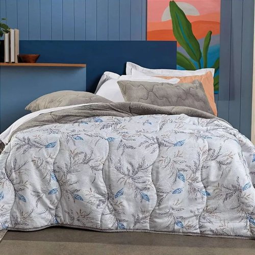 Edredom Casal Altenburg Blend Comfort Plush Dupla Face - Cinza Floral