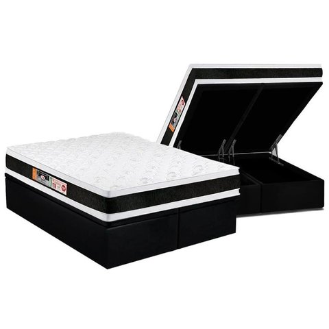 Cama Box Baú Queen: Colchão Espuma D45 Castor Black e White Air Double Face + Base CRC Suede Black(1