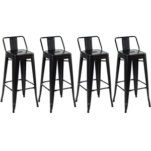Kit 4 Banquetas Altas Industriais Pretas em Aço 76cm com Encosto – Estilo Tolix