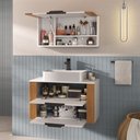 Ver imagem 3 de Conjunto Gabinete Banheiro Taos 80cm (armário + Cuba + Espelheira + Tampo Vidro)