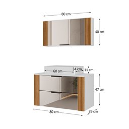Conjunto Gabinete Banheiro Taos 80cm (armário + Cuba + Espelheira + Tampo Vidro) - 4