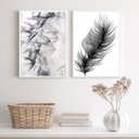 Ver imagem 2 de Kit 2 Quadros Minimalistas Modernos Pena e Andorinhas 24x18cm - com Vidro:madeira Preta