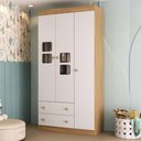 Ver imagem 2 de Guarda-roupa Infantil 92cm com Vidro 3 Portas e 2 Gavetas Brisa Multimóveis Mp4425 Madeirado/branco