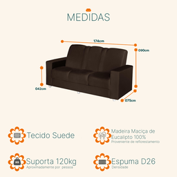 Sofá 3 Lugares Suede Roma - Sofá Casa - 3