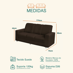 Sofá 3 Lugares Suede Roma - Sofá Casa - 3