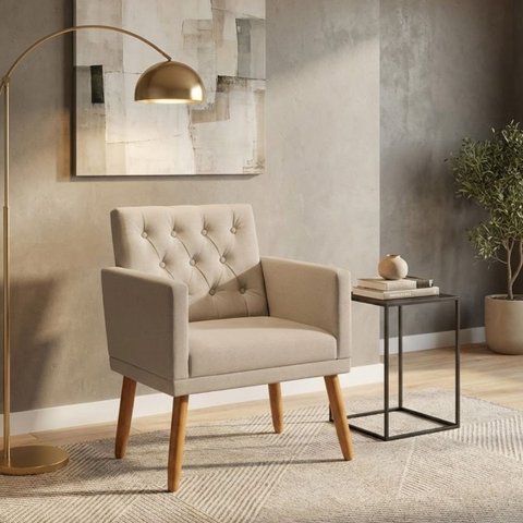 Poltrona Decorativa para Sala Reforçada Confortável Pés de Madeira Escritório