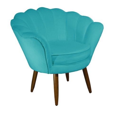 Poltrona Decorativa Pétala Suede Azul Tifany Pés Madeira Mz Decor